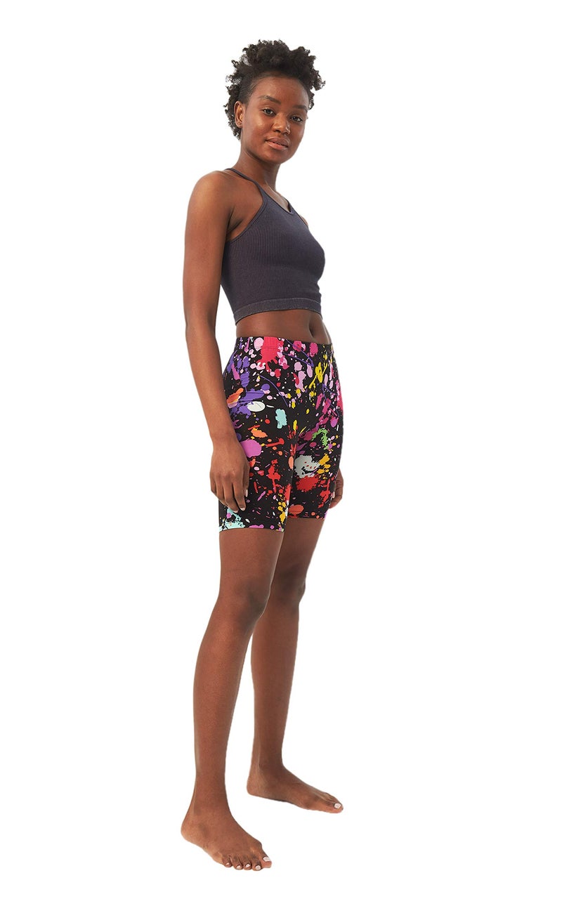 sissycos Women's 80s Biker Shorts Artistic Splash Printed Buttery Soft Short Leggings (Small-Large, Color Splash Black) - Image 3